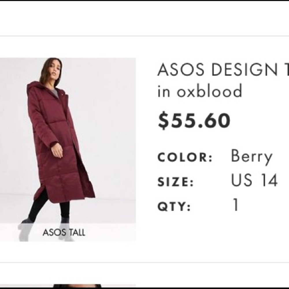ASOS Tall longline puffer coat